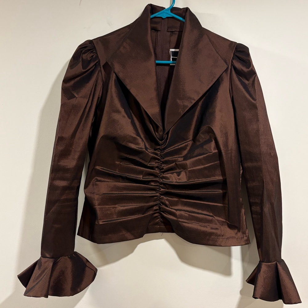 Vintage Y2K Tadashi Shoji Women’s Blouse Iridescent Brown Metallic Size Large